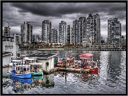 Łodzie, Vancouver, Kanada, Wieżowce, Rzeka, Granvill Island